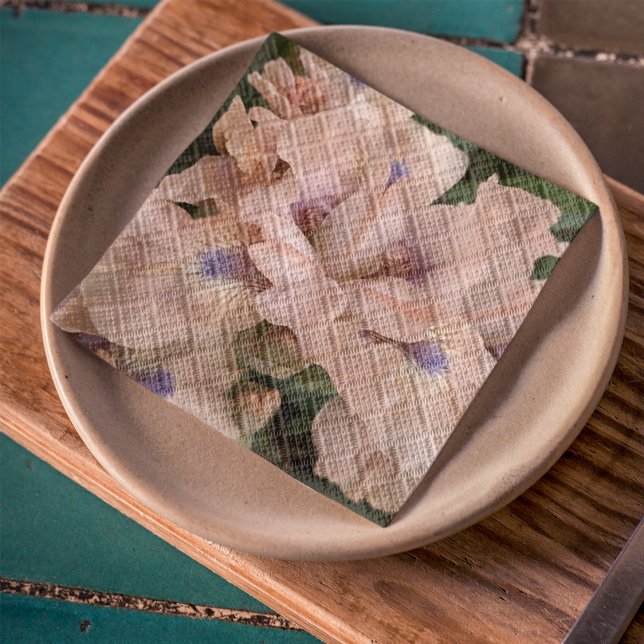 Blush Pink Bearded Iris Floral Napkins (In Situ Plate)