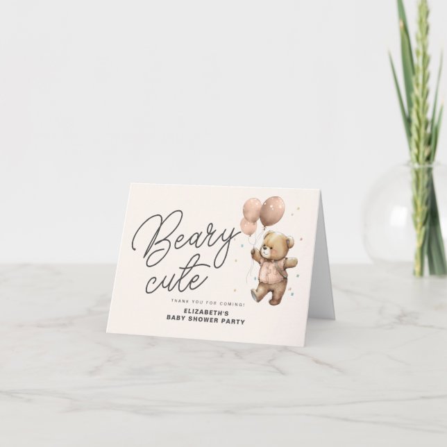 Blush Pink Beary Cute Baby Shower Thank You Card (Front)