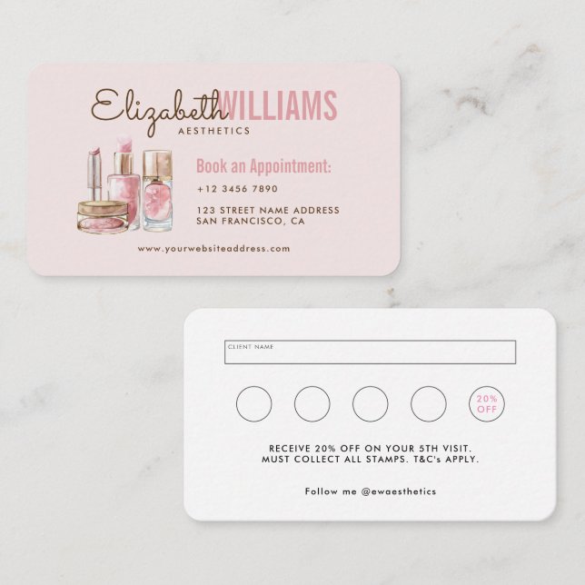 Blush Pink Beauty Aesthetics Loyalty & Business Card (Front/Back)