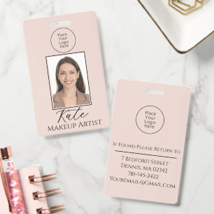 Blush Pink Beauty Business Photo Branding ID Badge