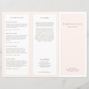 Blush Pink Beauty Hair Salon Spa TriFold Brochure