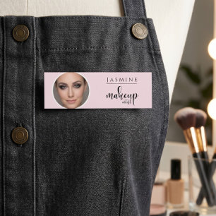 Blush Pink Beauty Professional MUA Photo Name Tag