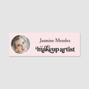Blush Pink Beauty Professional MUA Photo Name Tag