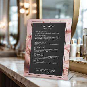 Blush Pink Beauty Salon Price List Pedestal Sign