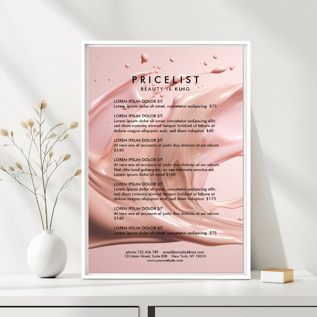 Blush Pink Beauty Salon Price List  Poster (Blush Pink Beauty Salon Price List Poster)