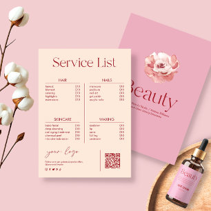 Blush Pink Beauty Salon Service Price List
