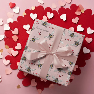 Blush Pink Bee Mine/Be My Valentine Bees & Hearts Wrapping Paper