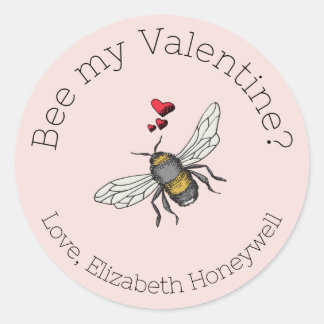 Blush Pink Bee My Valentine Honeybee Classic Round Sticker