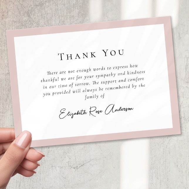 Blush Pink Bereavement Sympathy Funeral Thank You Card (Creator Uploaded)