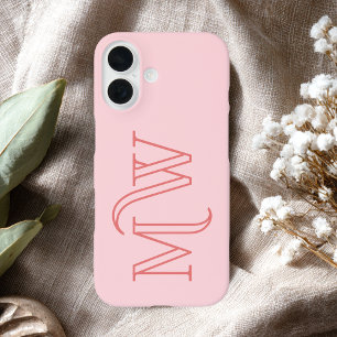 Blush Pink Big Initials Monogram Simple Minimal iPhone 16 Case