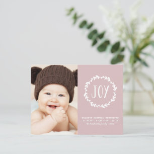 Blush Pink Birth Announcement Holiday Photo Postcard