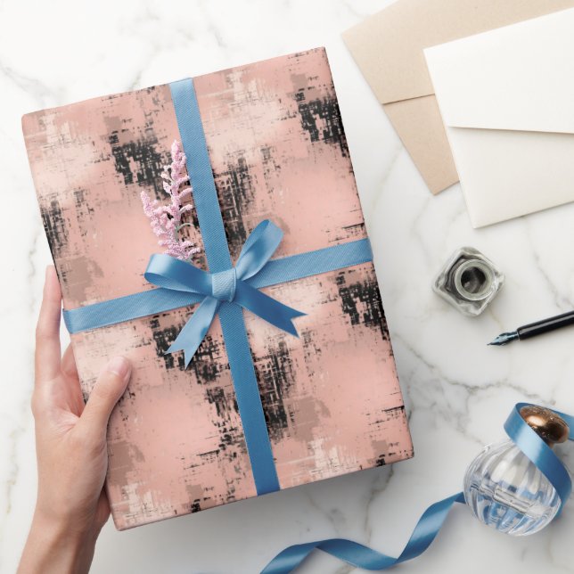 Blush Pink & Black Abstract Paint  Wrapping Paper (Gifting)