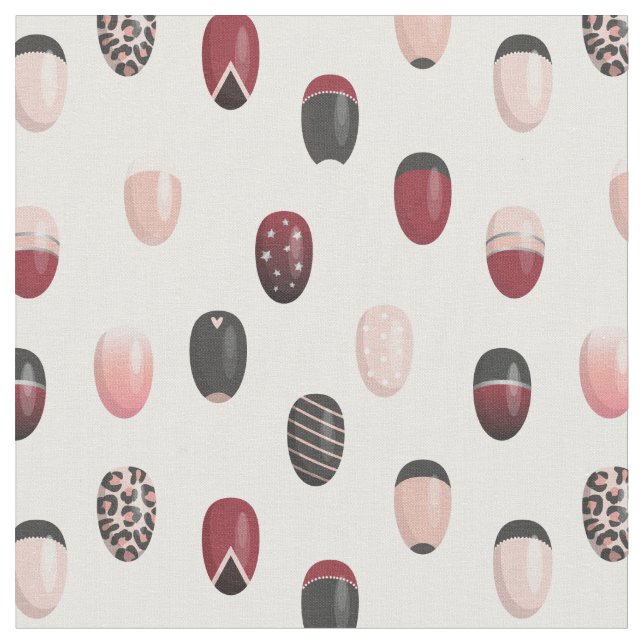 Blush Pink Black Burgundy White Nail Art Pattern Fabric (Close Up)