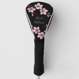 Blush Pink Black Cherry Blossom Monogram  Golf Head Cover