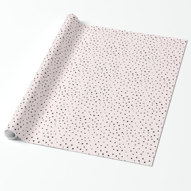 Blush Pink & Black Confetti Dots Wrapping Paper (Unrolled)