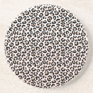 Blush Pink Black Cream Leopard Print Coaster