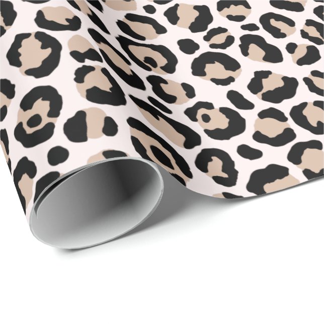 Blush Pink Black Cream Leopard Print         Wrapping Paper (Roll Corner)