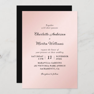 Blush Pink Black Elegant Minimalist Wedding Invitation