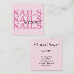 Blush Pink Black Elegant Typography Nail Salon Square Business Card