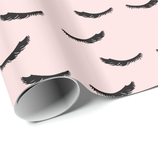 Blush Pink Black Eyelashes Glam Wrapping Paper (Roll Corner)