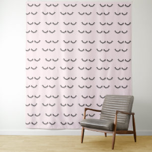 Blush Pink Black Eyelashes Tapestry