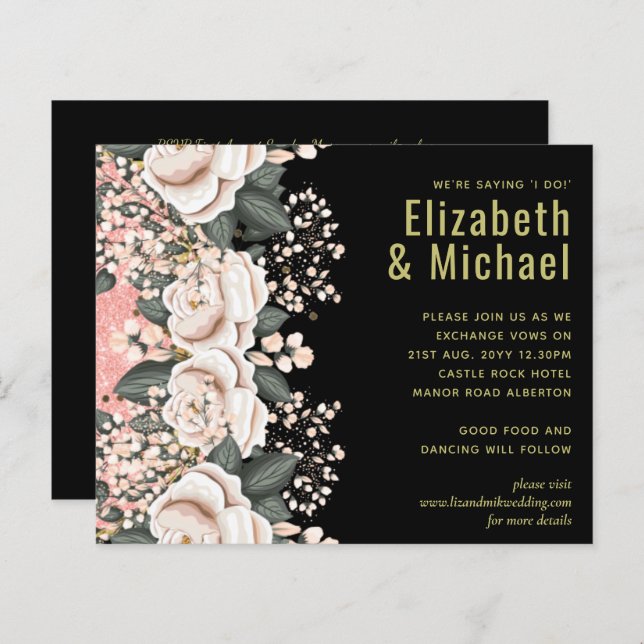 Blush Pink Black Floral Wedding Budget (Front/Back)