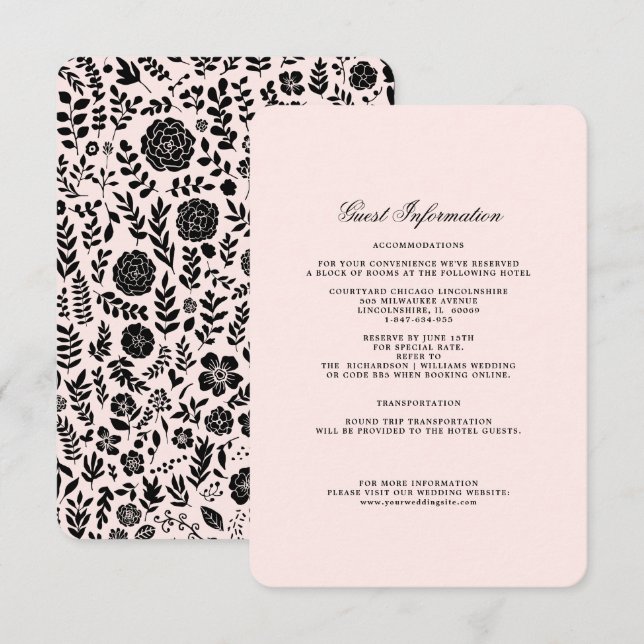 Blush Pink | Black Floral Wedding Details Cards (Front/Back)