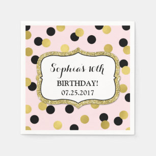 Blush Pink Black Gold Confetti Birthday Party Napkin