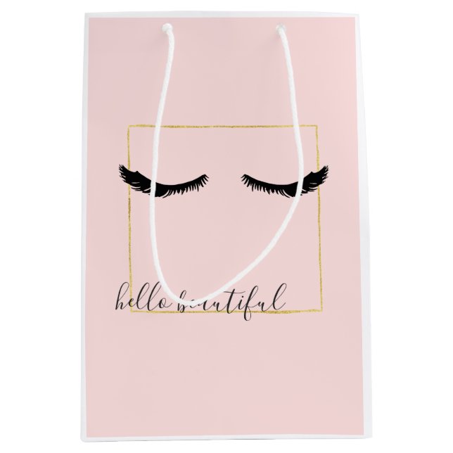 Blush Pink Black Gold Eyelashes Glam Medium Gift Bag (Front)