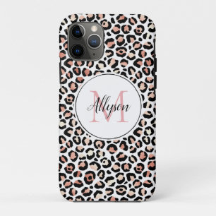 Blush Pink Black Leopard Print Monogram      iPhone 11 Pro Case