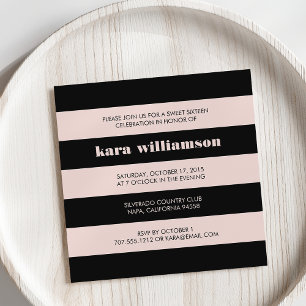 Blush Pink & Black Modern Retro Sweet Sixteen Invitation