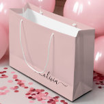 Blush Pink Black Modern Script Girly Monogram Name Large Gift Bag<br><div class="desc">Black and Blush Pink Simple Script Monogram Name Gift Bag. This makes the perfect sweet 16 birthday,  wedding,  bridal shower,  anniversary,  baby shower or bachelorette party gift bag for someone that loves glam luxury and chic styles.</div>