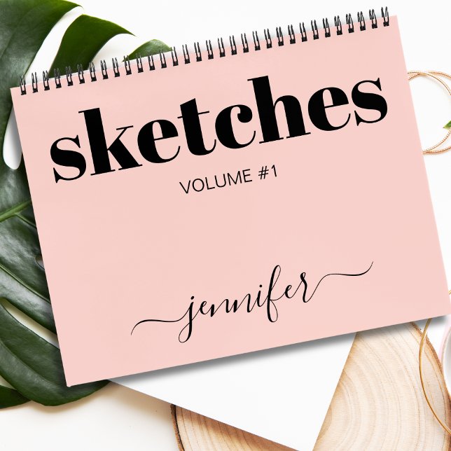 Blush Pink Black Personalized Sketchbook Name  Notebook (Creator Uploaded)