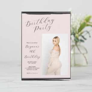 Blush Pink & Black Photo Trendy Modern Birthday  Invitation