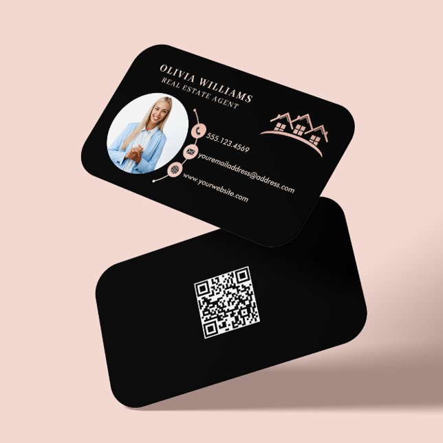 Blush Pink & Black Professional Real Estate Photo  Business Card (Creator Uploaded)