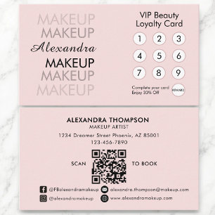 Blush Pink Black QR Makeup Artist Loyalty Card