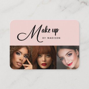 Blush Pink Black Script 3 Photo Makeup Business Card