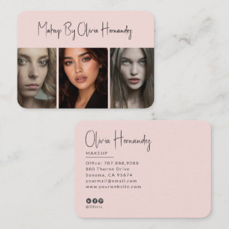 Blush Pink Black Script 3 Photo Makeup  Business Card