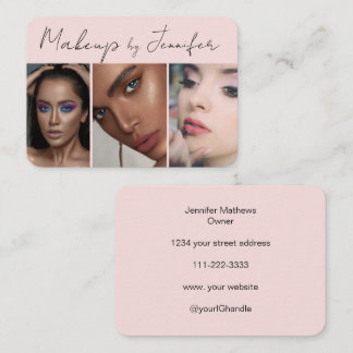 Blush Pink Black Script 3 Photo Makeup Business Card