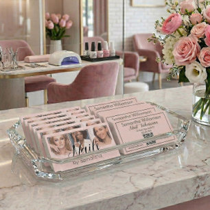 Blush Pink Black Script 3 Photo QR Code Nail Tech Business Card