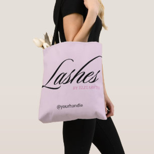 Blush Pink Black Script Handle Lashes Business Tote Bag