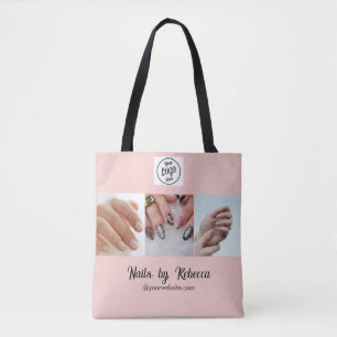 Blush Pink Black Script Logo 3Photo Nail Manicure  Tote Bag