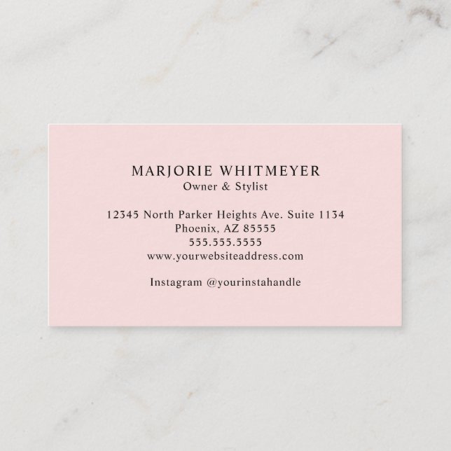 Blush Pink Black Script Monogram Photo Makeup Business Card (Back)