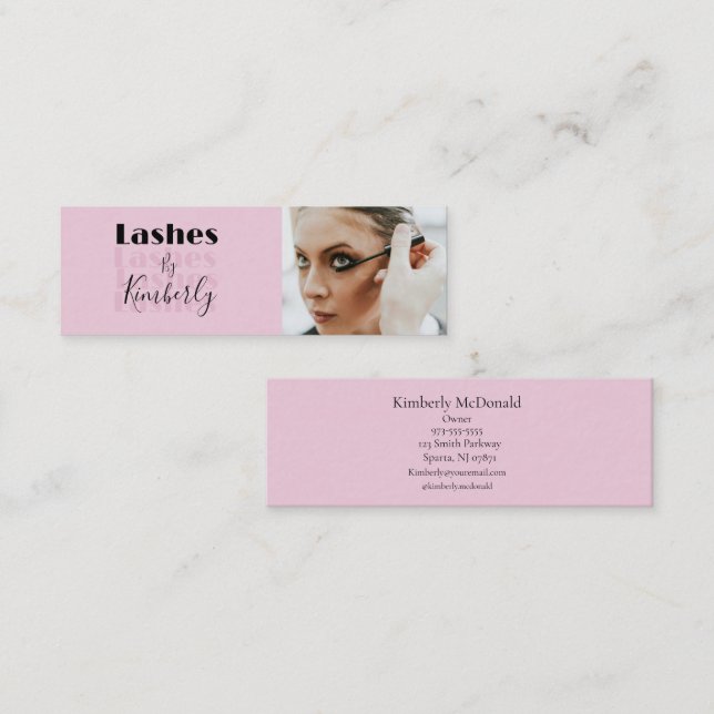 Blush Pink Black Script Photo Lash Studio Mini Business Card (Front/Back)
