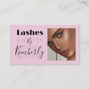 Blush Pink Black Script Photo Lashes Business Card