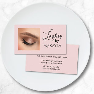Blush Pink Black Script Photo Lashes Business Card