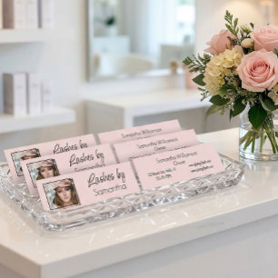 Blush Pink Black Script Photo Lashes Mini Business Card