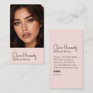 Blush Pink Black Script Photo Makeup Artist Business Card