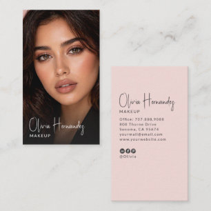 Blush Pink Black Script Photo Makeup Artist Business Card