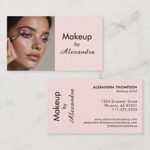 Blush Pink Black Script Photo Makeup  Business Card